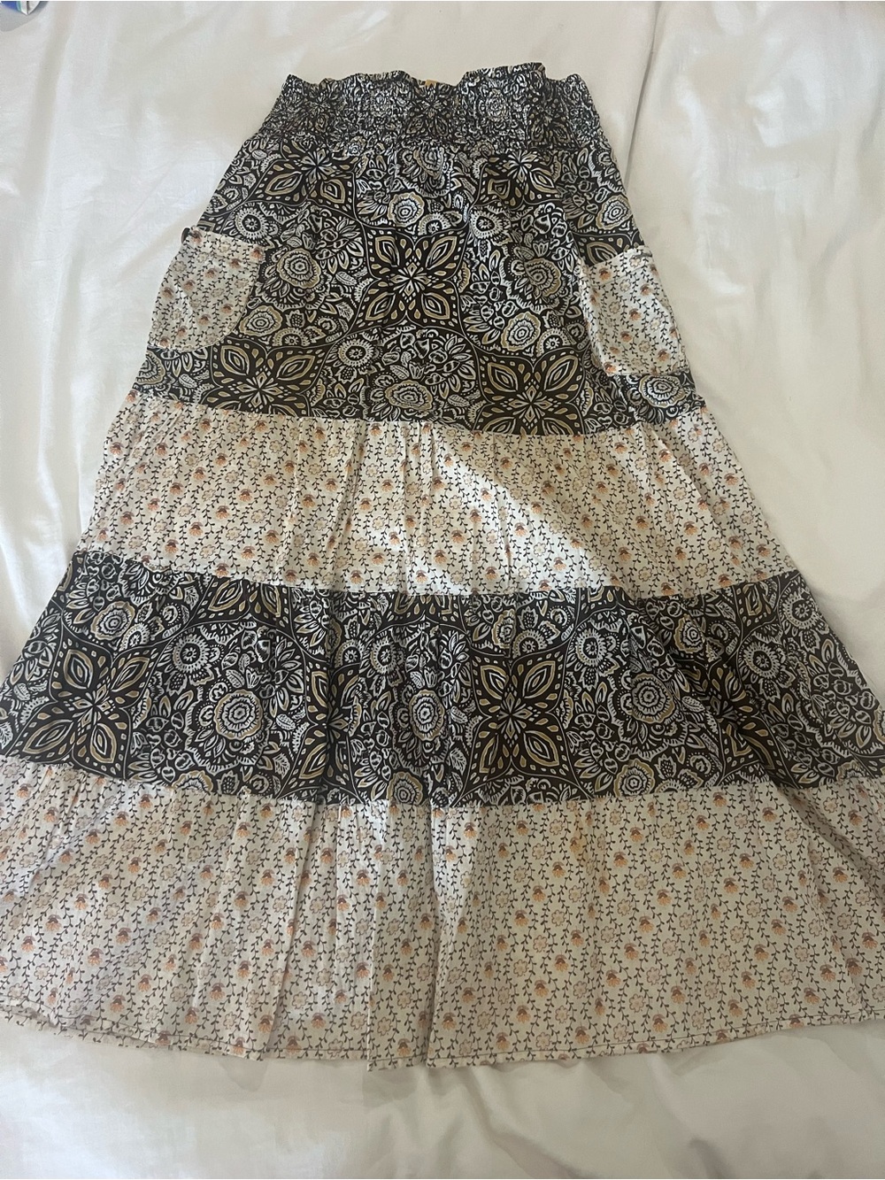 Mimi Chica Black & Cream Tiered Boho Maxi Skirt